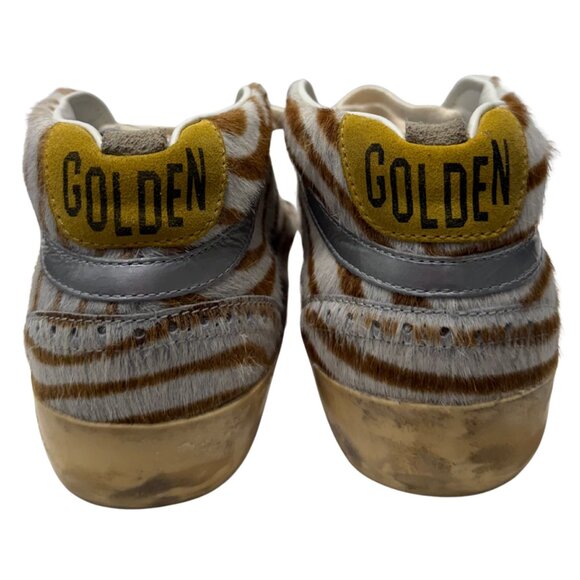 $780 Silver/Brown Golden Goose Mid-Star Pony Fur Zebra Print 8/38 - Picture 4 of 5